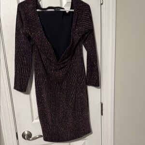 Fashion Nova Black and Purple Long Sleeve Cowl Neck Dress